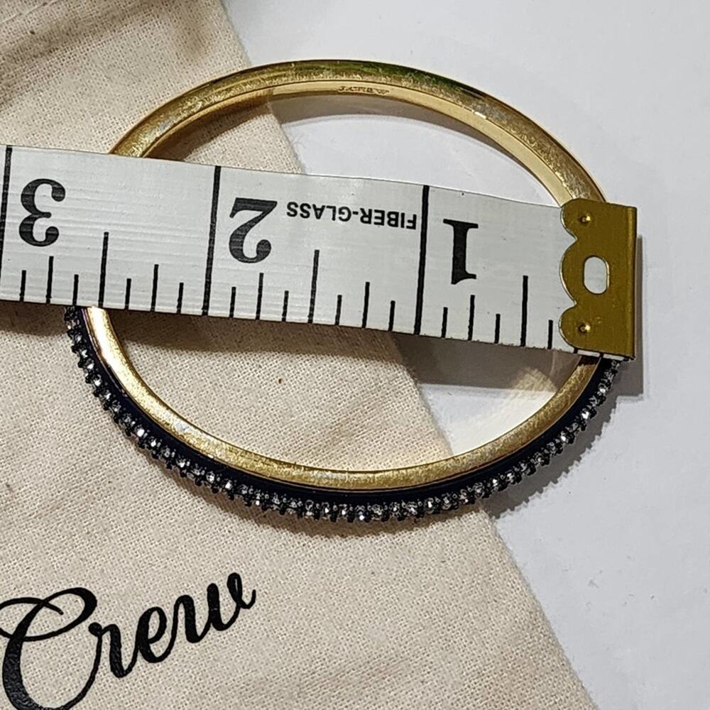 J. Crew Gold Tone Pave Crystal Hinge Bangle Bracelet Black Sparkle with Dust Bag - Picture 7 of 7